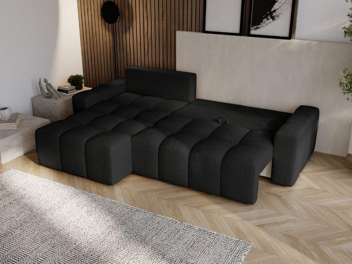 ECKSOFA Bresso Bouclé-Stoff Schwarz - Schwarz, Holz/Textil (255/168cm) - Graingold