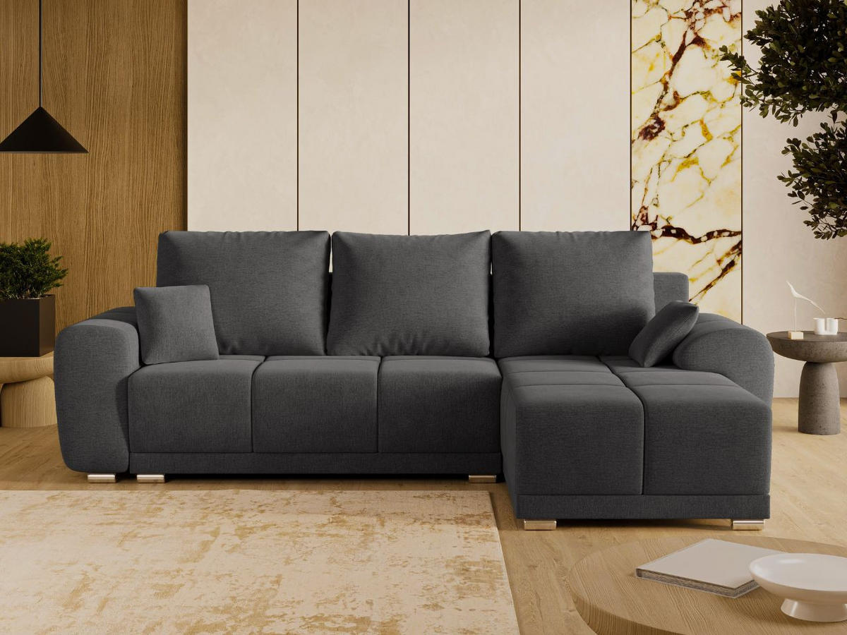 ECKSOFA Monti Anthrazit Rechts - Dunkelgrau/Silberfarben, Holz/Textil (290/188cm) - Graingold
