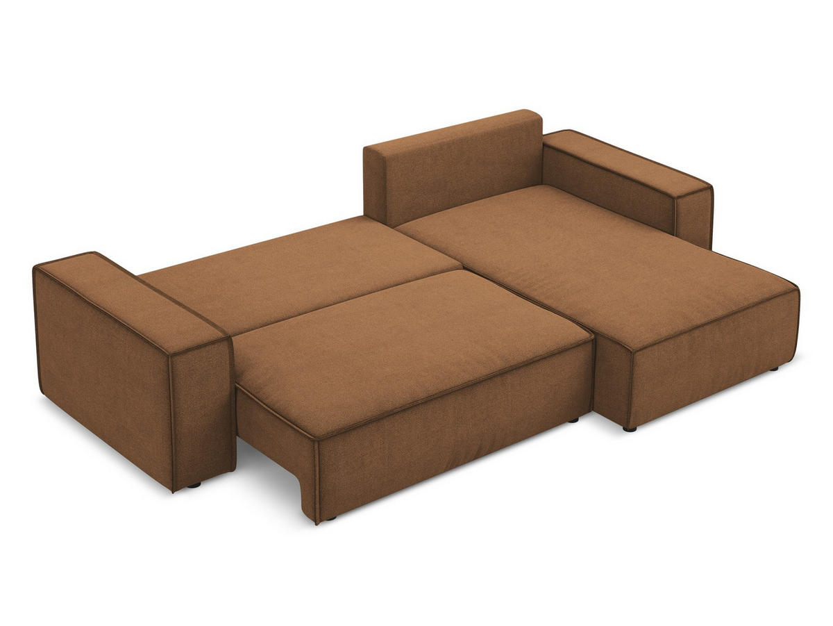 ECKSOFA mit Schlaffunktion Strukturstoff Stoff Orange - Terra cotta/Schwarz, Kunststoff/Textil (290/185cm) - Makamii
