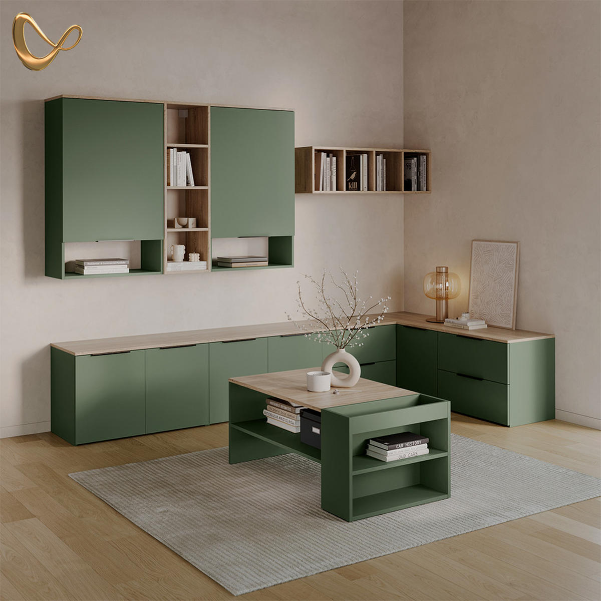 WOHNWAND Piave Grün 5 Teile - Grün, Holzwerkstoff (80/50/40cm) - Livinity®