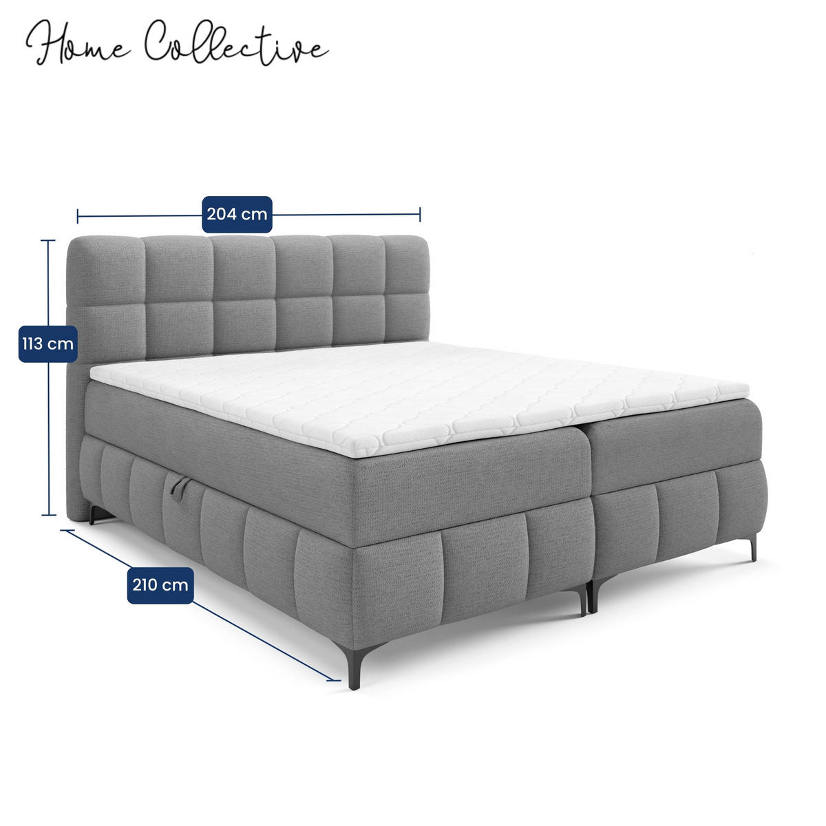 BOXBETT mit Stauraum und Topper 200x200 cm Grau - Grau, Textil (200/200cm) - Home Collective