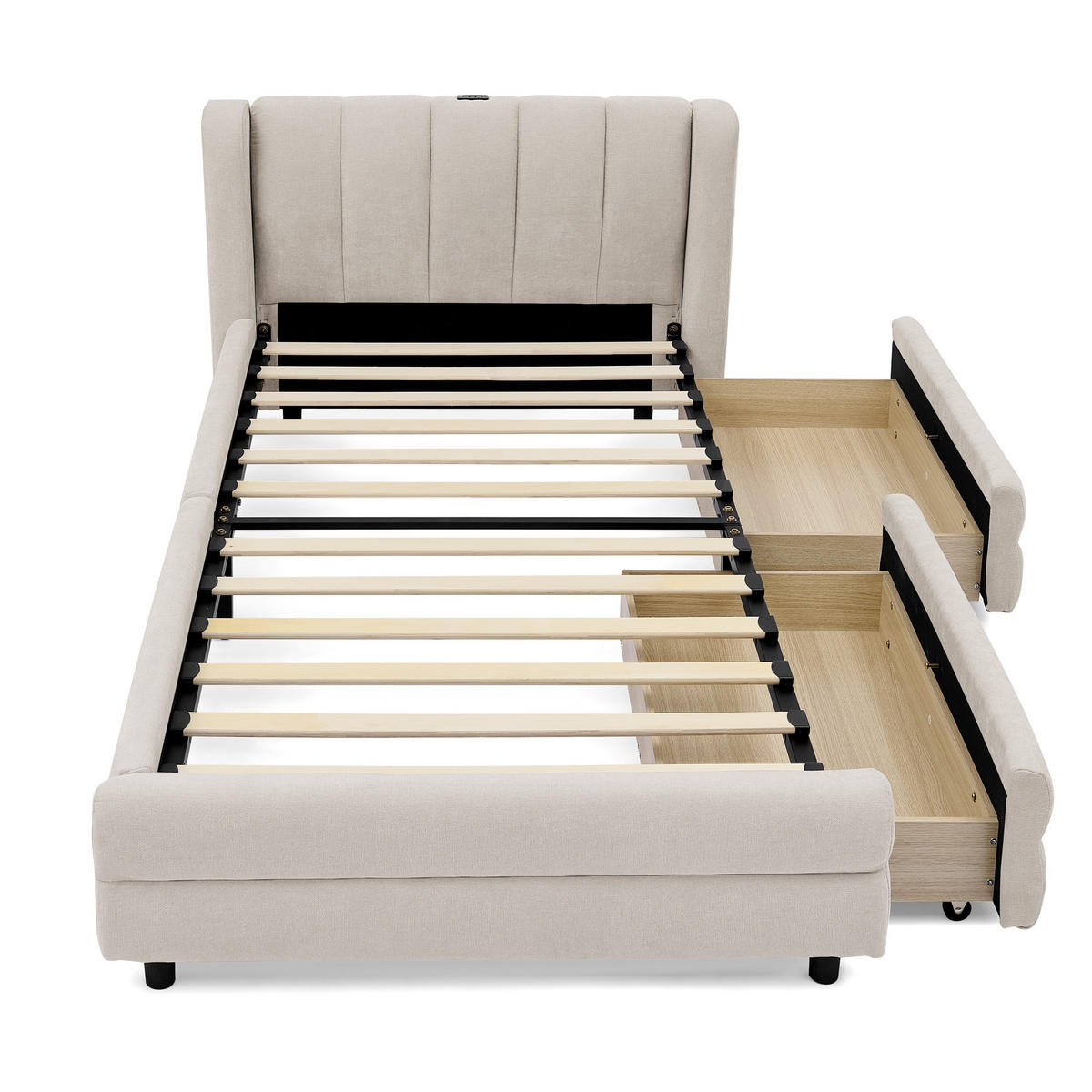 BETT mit Schubladen und USB 90x200 cm Chenille Beige - Beige, Holz (90/200cm) - Meubliv