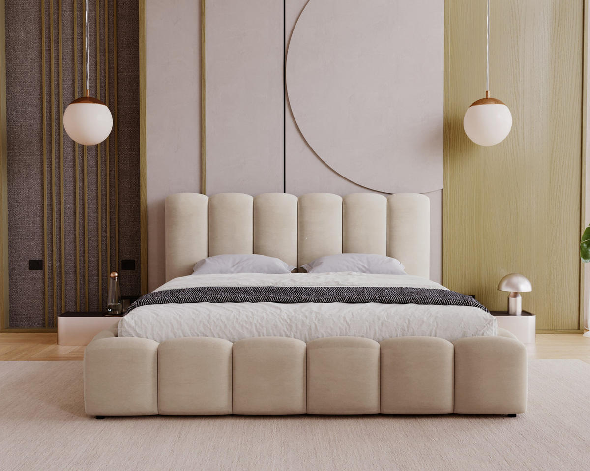 POLSTERBETT 140x200 cm Florent, Bettkasten, Samt, Beige - Beige, Holz/Textil (140/200cm) - Emporius