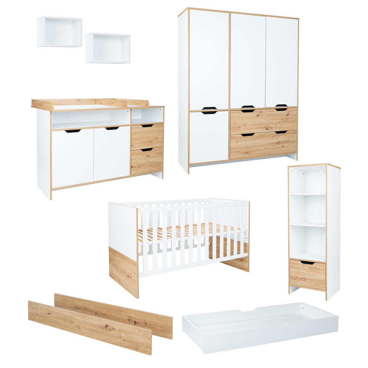 BABYZIMMER Mega-Set Maxim 7-tlg. - Eichefarben/Weiß, Holzwerkstoff (1/1/1cm) - arthur berndt