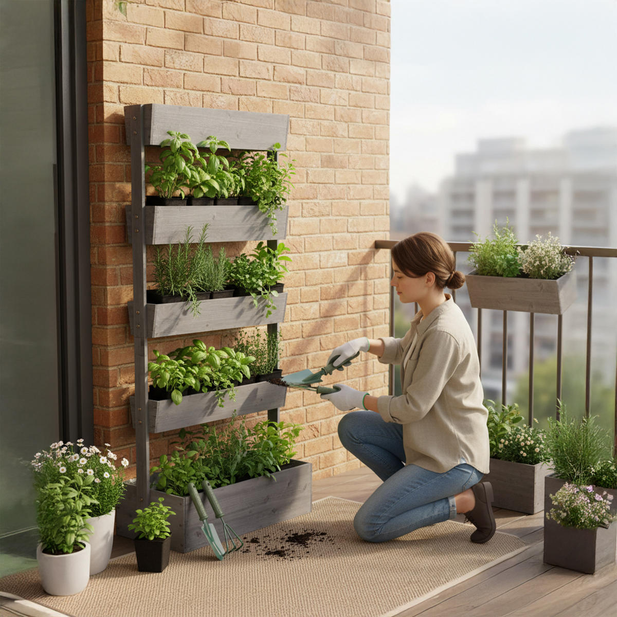 VERTIKALBEET - Braun, Holz/Textil (80/180/48cm) - Relaxdays