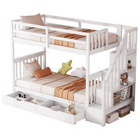 ETAGENBETTEN 90x200 cm, Kinderbett mit Treppenablage, 2 Schubladen & Schutzgittern, EN747-1, weiß - Weiß, Holz (90/200cm)
