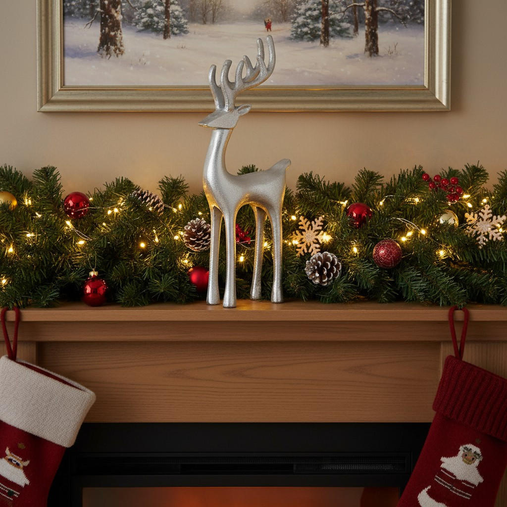 WEIHNACHTSFIGUR Rentier 35 cm - Silberfarben, Metall (6/35/14cm) - Home Styling Collection