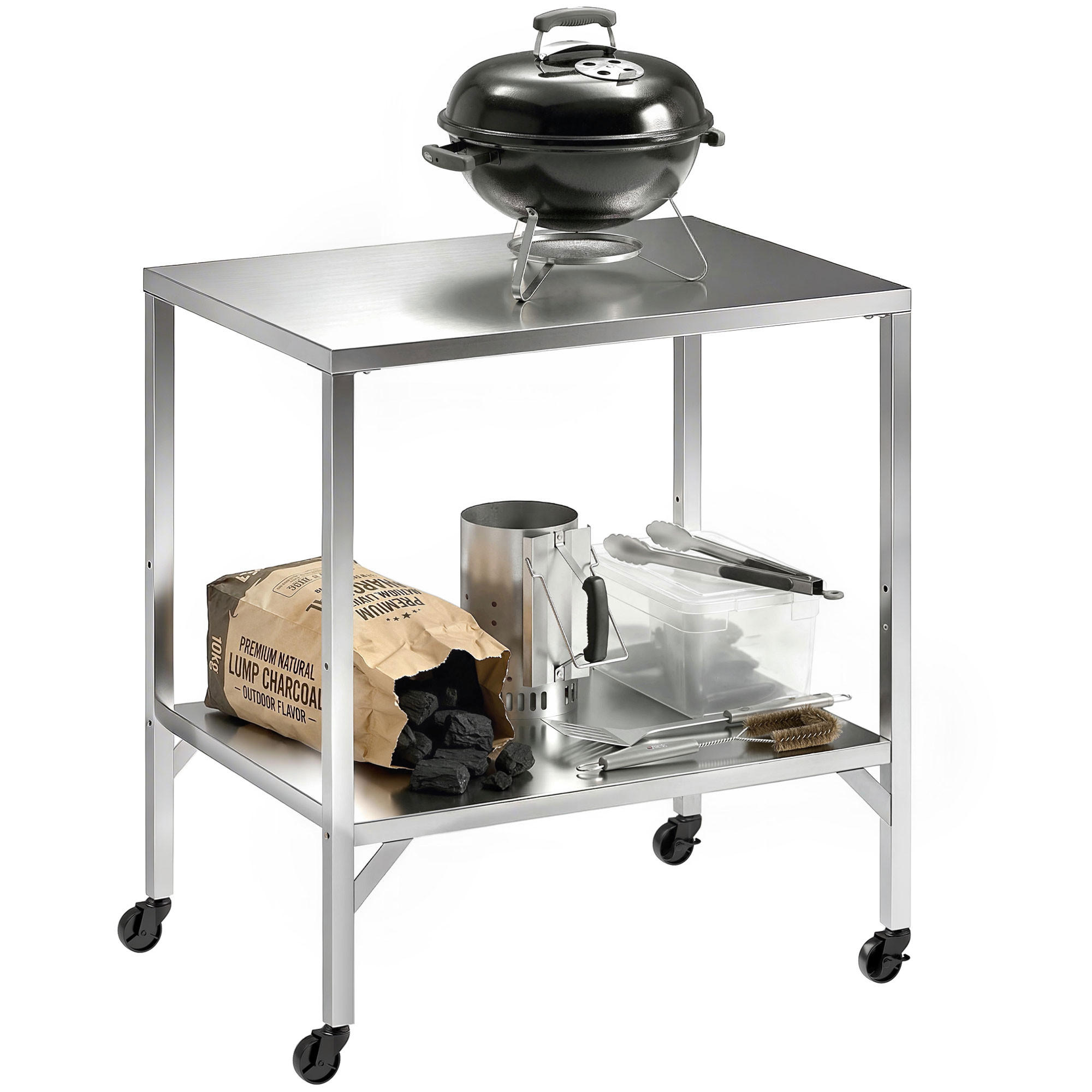 GRILLWAGEN DE-13849 mit Edelstahl-Arbeitsplatte Silber - Silberfarben, Metall (60/92/85cm) - ComfortXL