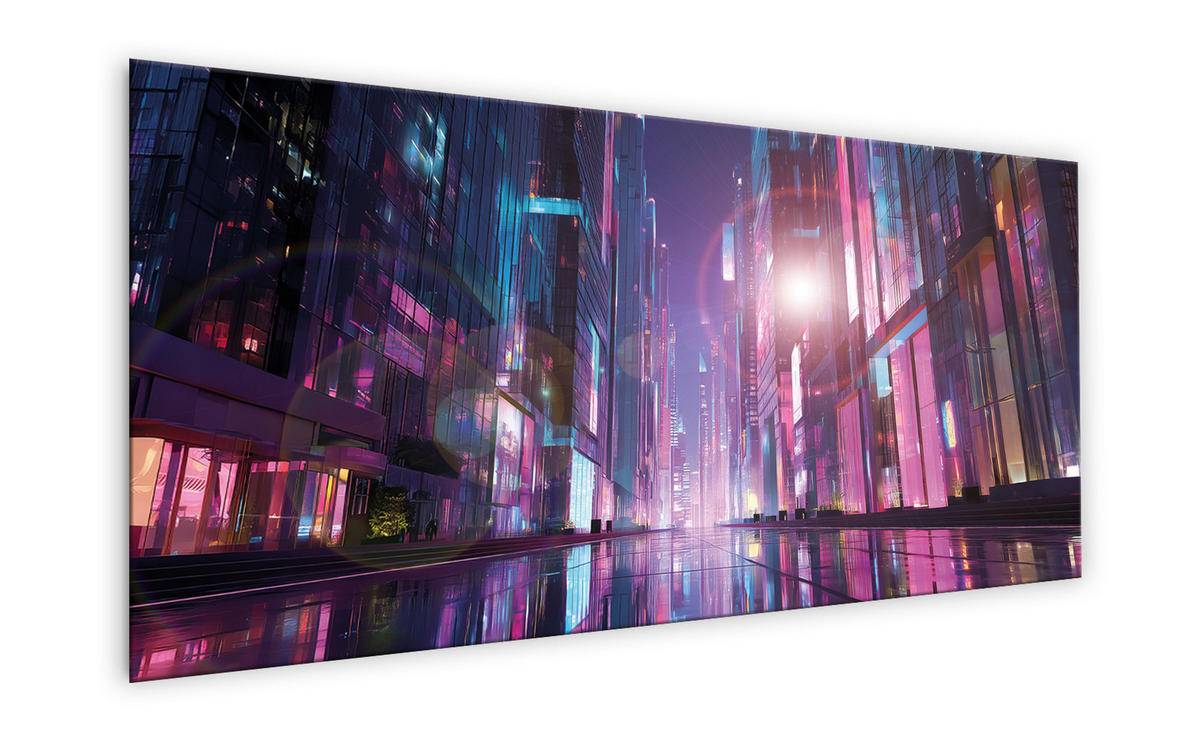 GLASBILD 125x50 cm Stadt pink blau - Rosa, Glas (125/50cm) - artissimo