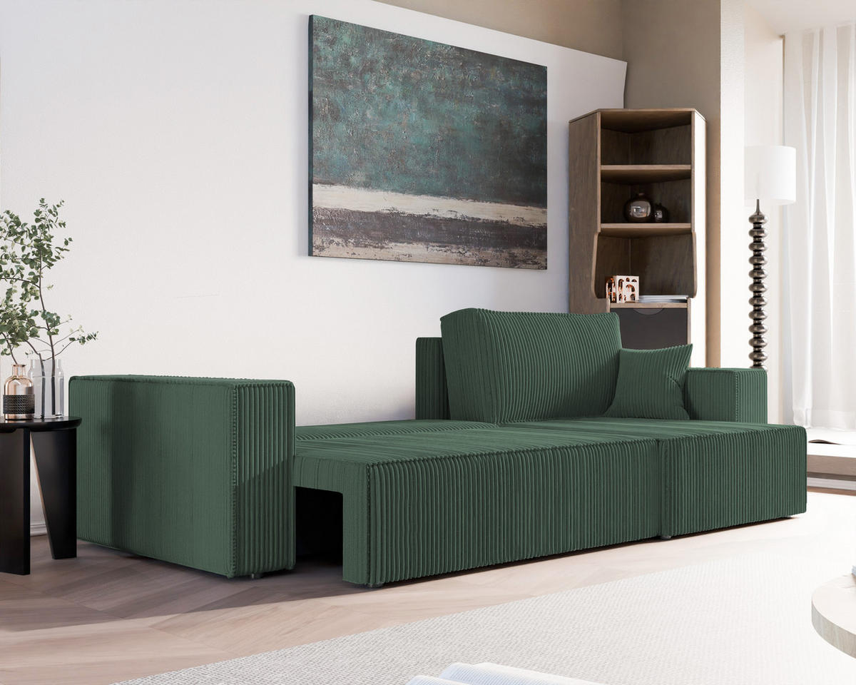 ECKSOFA mit Schlaffunktion und Bettkasten, Grün - Grün, Holzwerkstoff/Textil (145/276cm) - Idohome