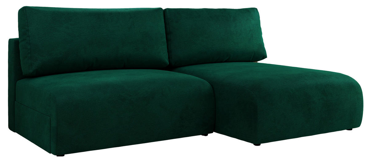 ECKSCHLAFSOFA VIVO L Dunkelgrün Velvet - rechts - Dunkelgrün/Schwarz, Kunststoff/Textil (150/223cm) - MKS