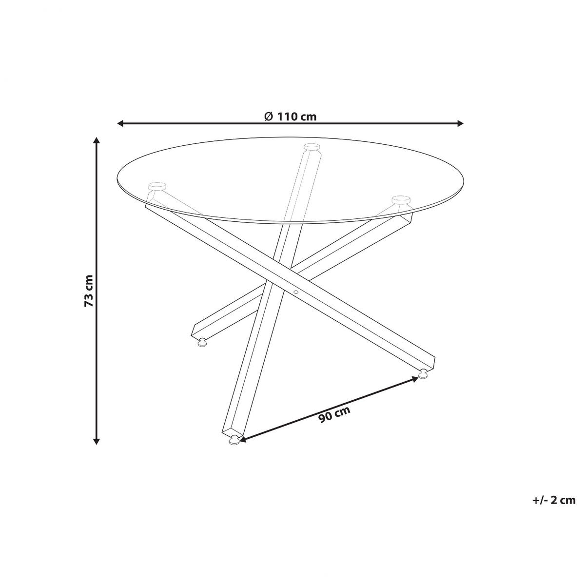 ESSTISCH mit runder Glasplatte Silber 110 cm Butler - Silberfarben, Metall (90/110/73cm) - Beliani