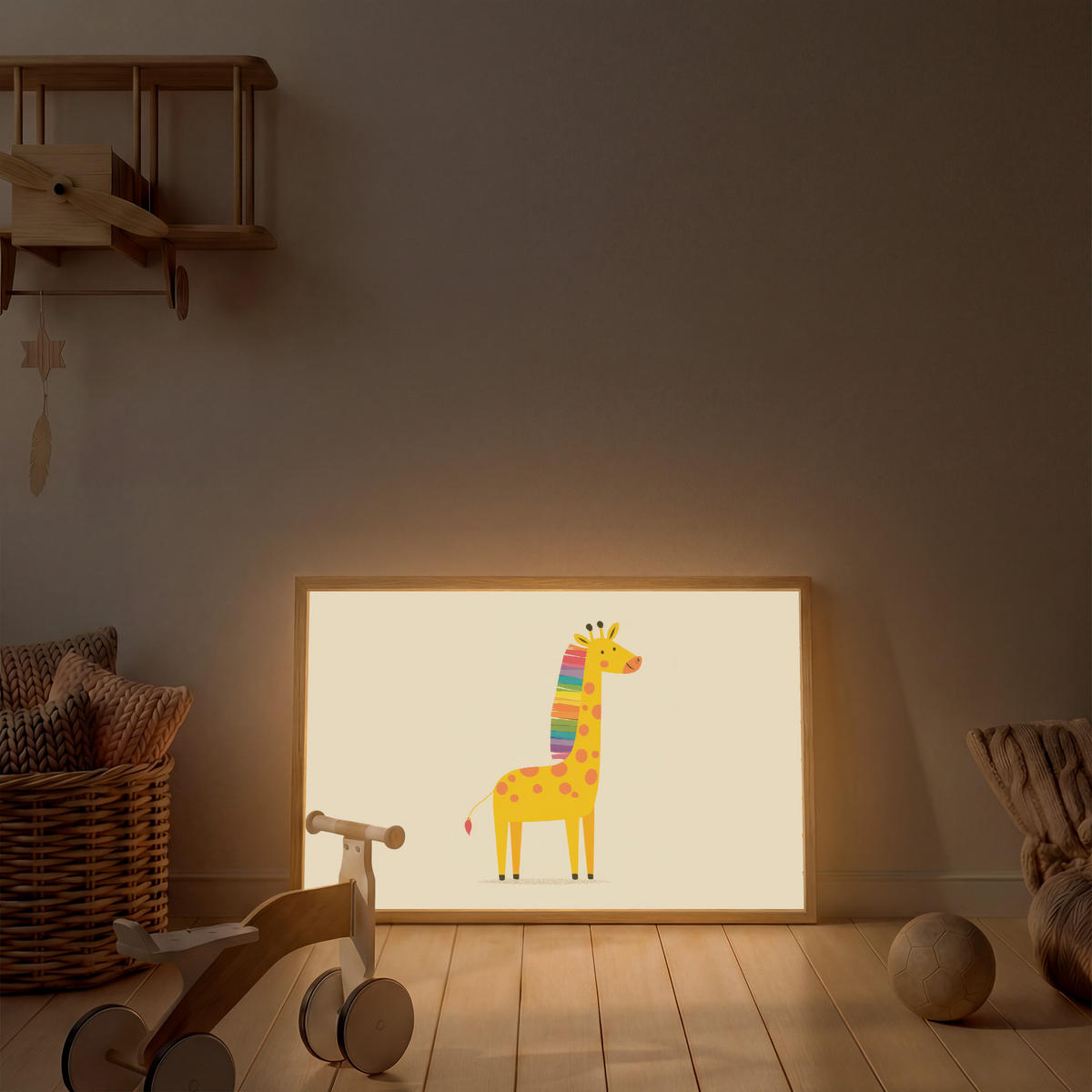 NÁSTĚNNÁ LAMPA S AKUMULÁTOREM Žirafa - Duhová hříva - béžová 100x70 cm - béžová, kompozitní dřevo (100/70/8cm) - OnlyWow