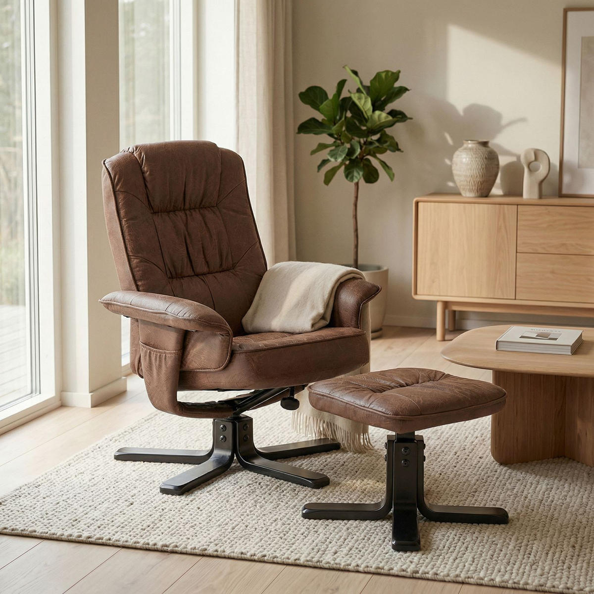 RELAXSESSELSET CHARLY - Dunkelbraun/Schwarz, Textil (76/87/61cm) - IDIMEX