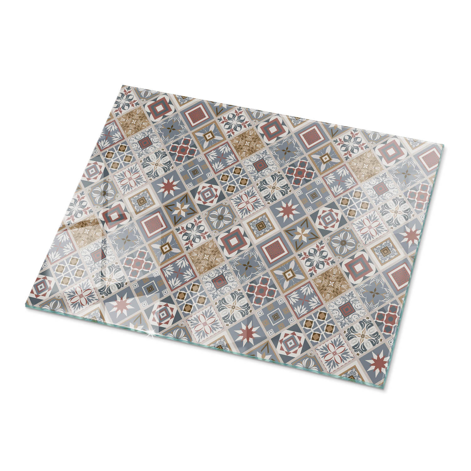 TISCHPLATTE 80x60 cm Mosaikmuster mit Ornamenten - Multicolor/Grau, Glas (80/60/0.4cm) - TULUP
