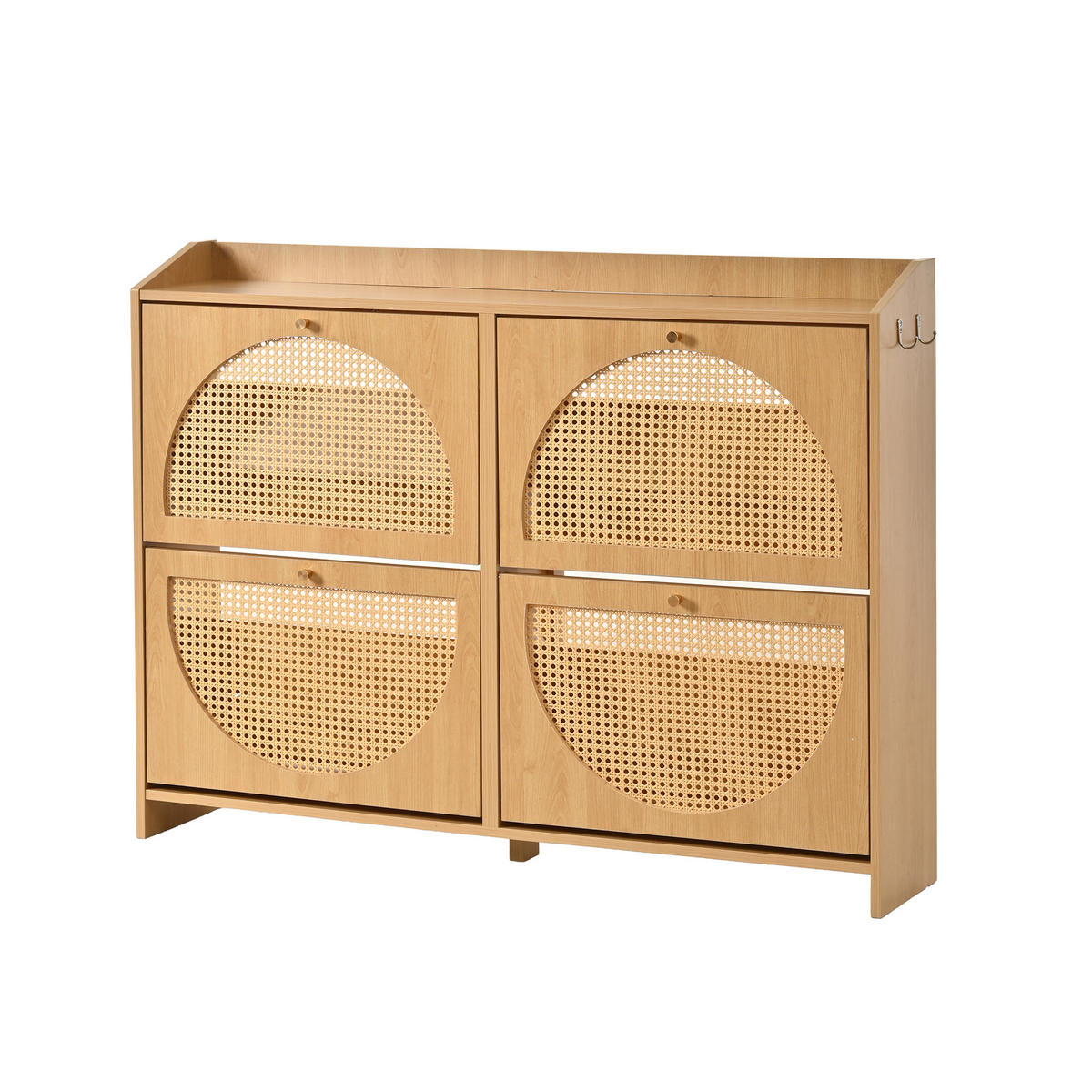 SCHUHSCHRANK Schmal mit 4 Kipptüren, 8 Fächern & Streifendesign 120cm - Naturfarben, Holzwerkstoff (120/90/24cm) - Urban Meuble