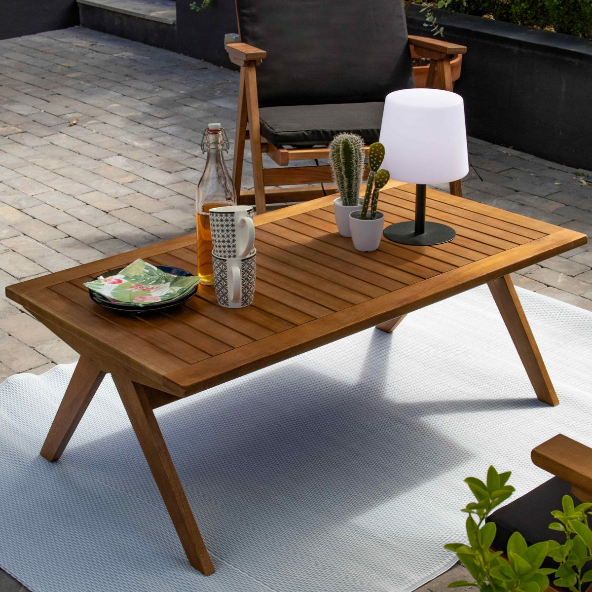 GARTENSET 4-Sitzer, Schwarz - Schwarz, Holz (67/79/117cm) - Oviala