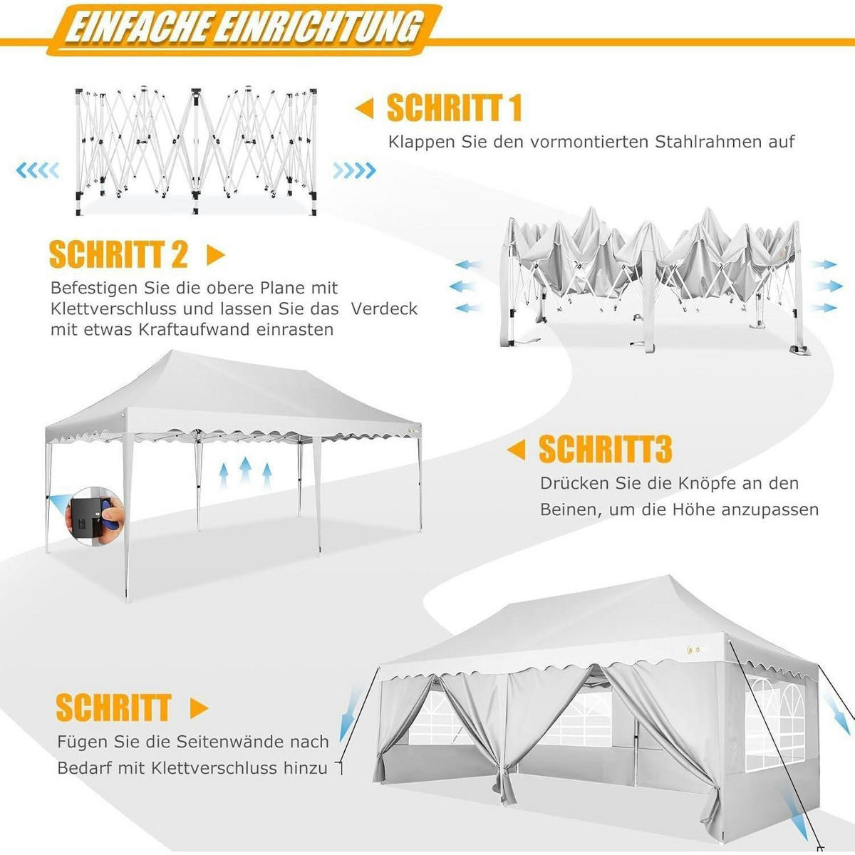 FALTPAVILLON 3x6m Weiß mit 6 Seitenwänden Metall - Weiß, Metall (300/320/600cm)
