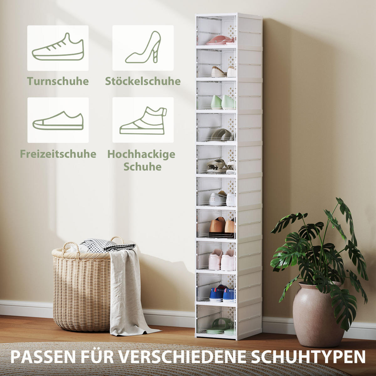 SCHUHSCHRANK faltbar 35/26/174 cm Weiß - Weiß, Kunststoff (26/174/35cm) - HOMCOM