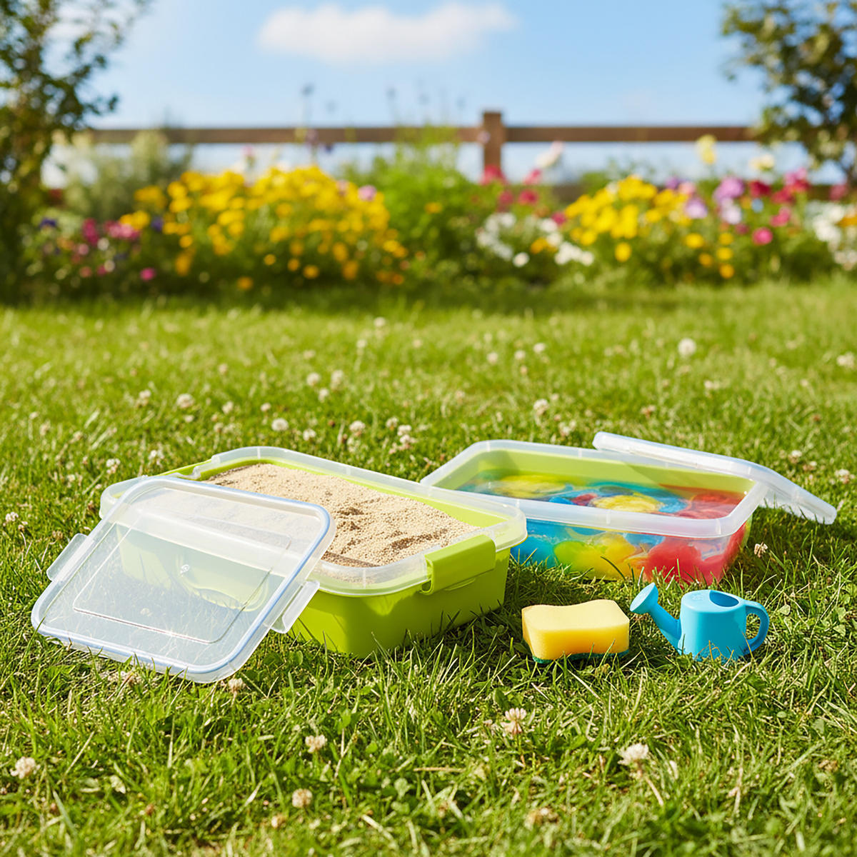 SANDLÅDA Ljusgrön 2-pack med lock - Grön, Plast (25/38/8cm) - Relaxdays