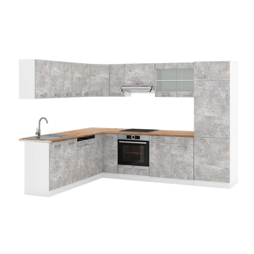 ECKKÜCHE R-Line Beton/Weiß 227 x 287 cm, AP Eiche - Schieferfarben/Weiß, Holzwerkstoff (287/81.6/60cm) - Vicco