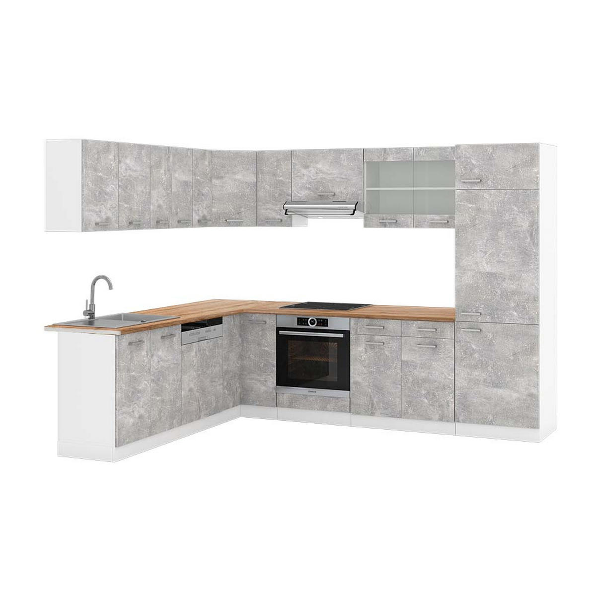 ECKKÜCHE R-Line Beton/Weiß 227 x 287 cm, AP Eiche - Schieferfarben/Weiß, Holzwerkstoff (287/81.6/60cm) - Vicco