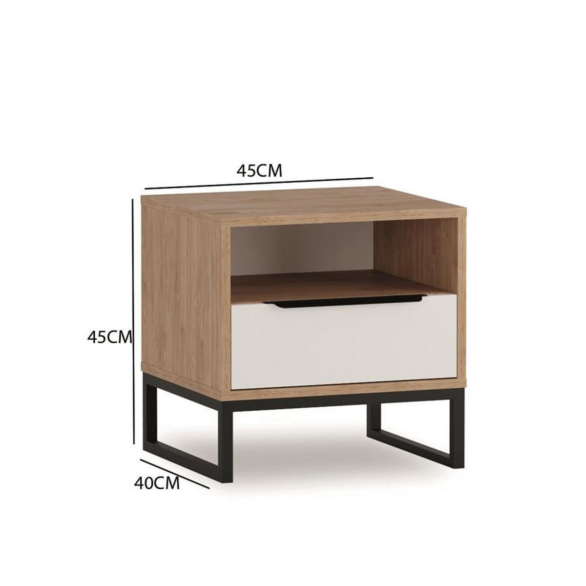NACHTTISCH Kind Hickory, Weiß, mit Schublade - Schwarz/Braun, Holzwerkstoff (45/45/40cm) - Bettso