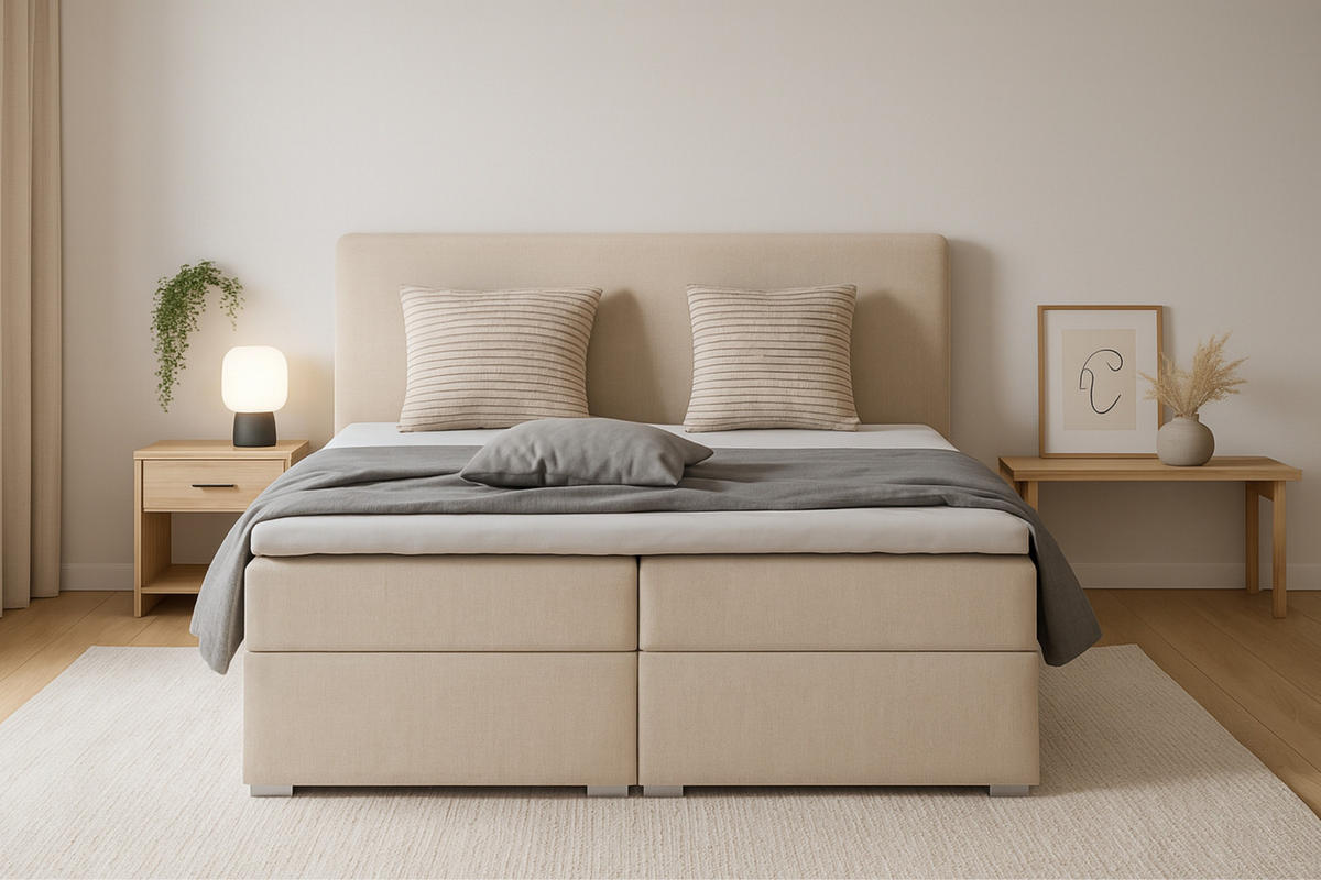 BOXBETT BELLO 180x200 in Velour Beige H4 - Beige, Holz/Holzwerkstoff (180/200cm) - Deine Möbel 24