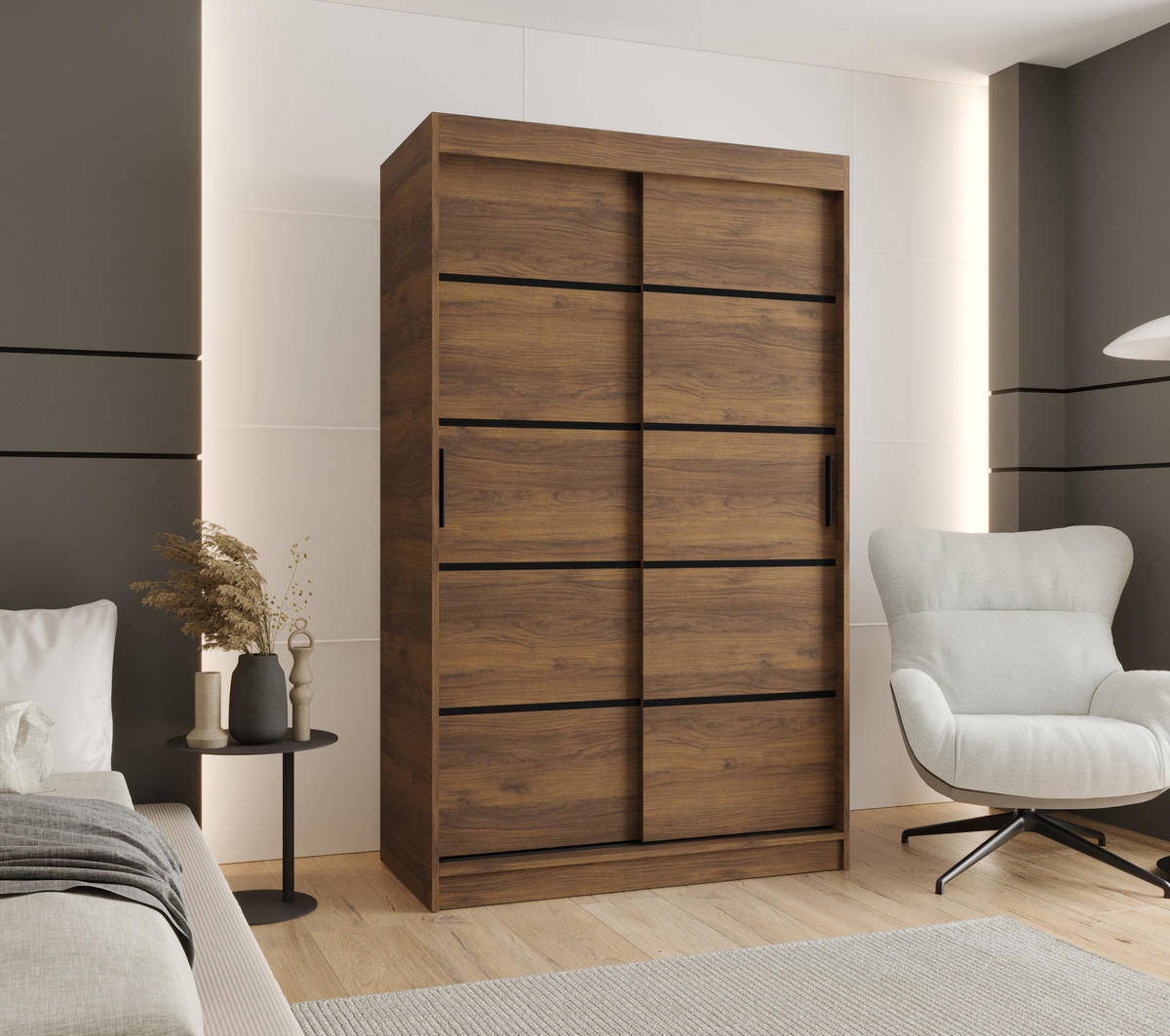 ŠATNÍ skříň s posuvnými dveřmi 200/120/62 2dveřová - černá/hnědá, dřevo/plast (120/200/62cm)