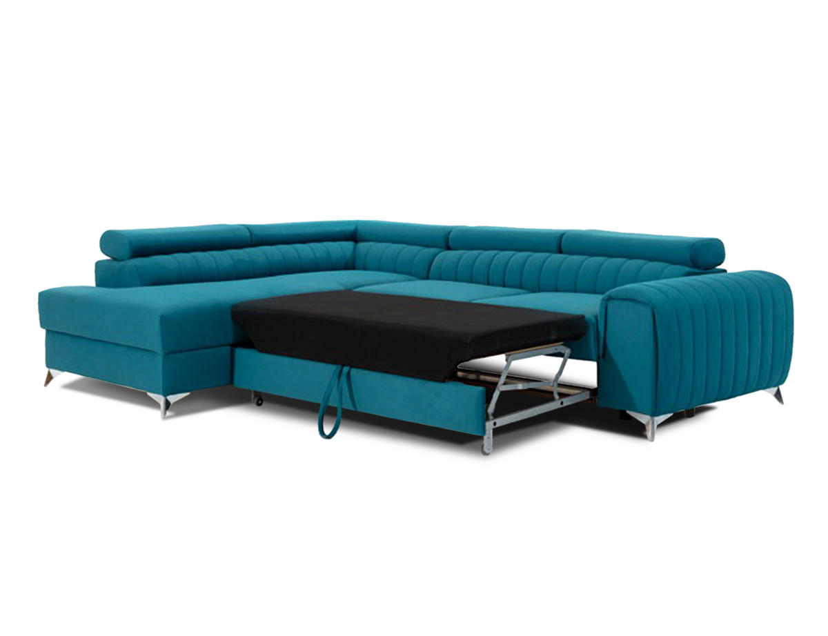 ECKSOFA Laurence mit Schlaffunktion & Bettkasten – 278 x 205 cm, verstellbare Kopfstützen - Blau, Kunststoff (278/205cm) - Wohnideebilder