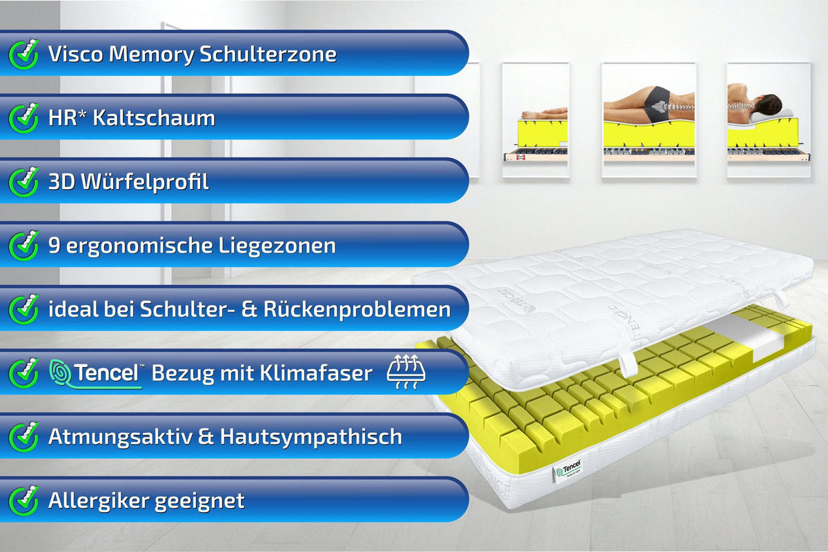 KALTSCHAUMMATRATZE TerraMed Visco 90 x 200 cm 22 cm Höhe H2 9 Zonen - Weiß, Textil (90/200cm) - Matratzen Perfekt