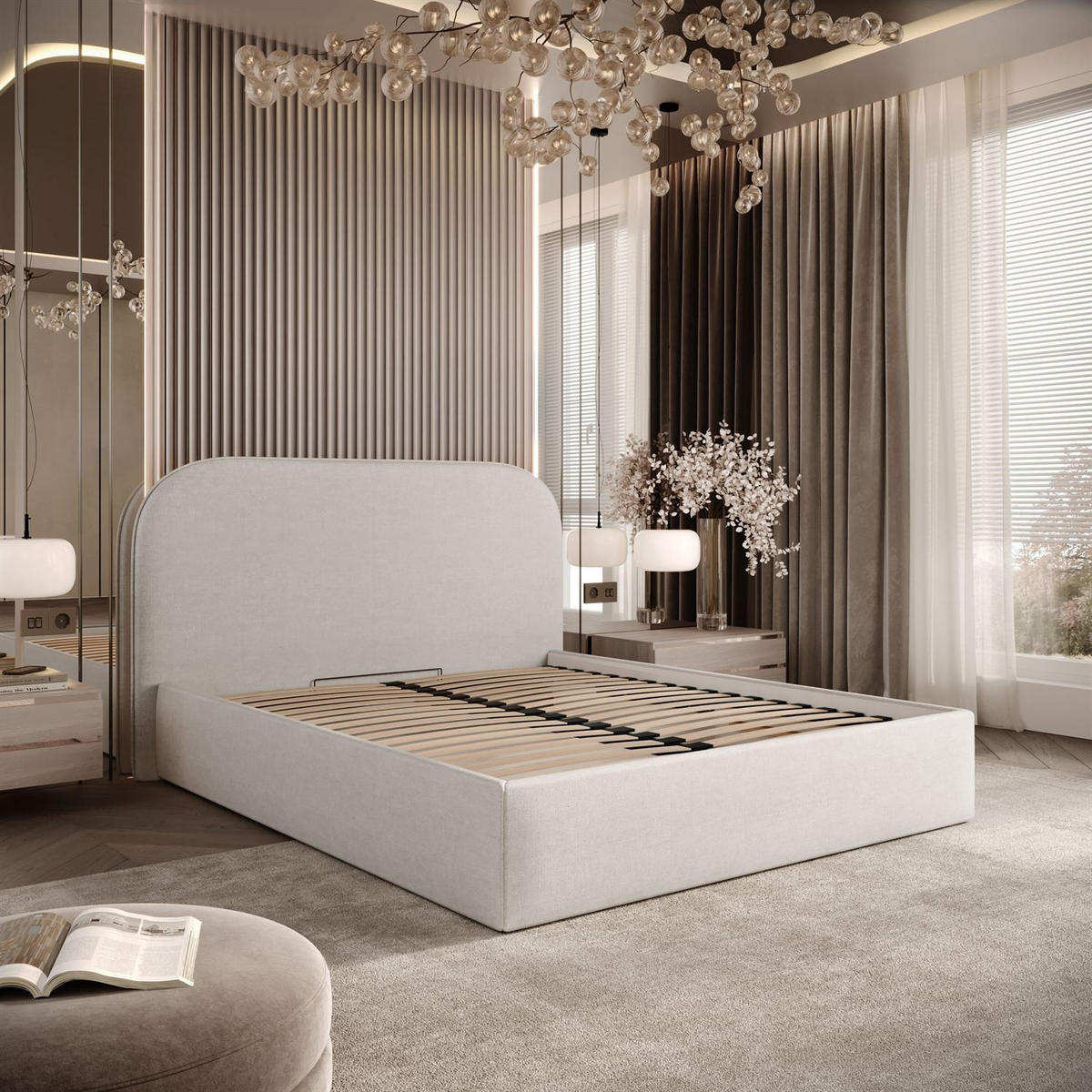 POLSTERBETT OLIMPIA mit Bettkasten 120x200, Perfect Harmony 01 - Naturfarben, Textil (120/200cm) - Lookway