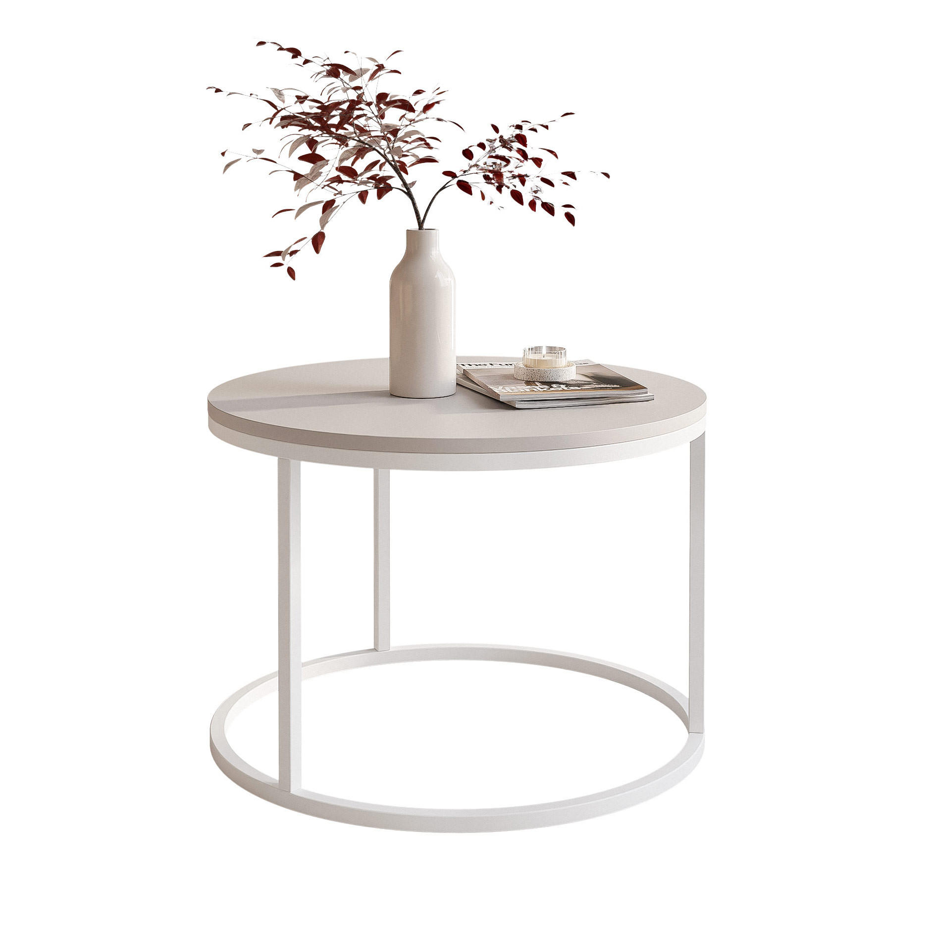 COUCHTISCH 60 cm rund Kaschmir, Weiß Gestell - Kaschmir, Holzwerkstoff (60/60/42cm) - Idohome