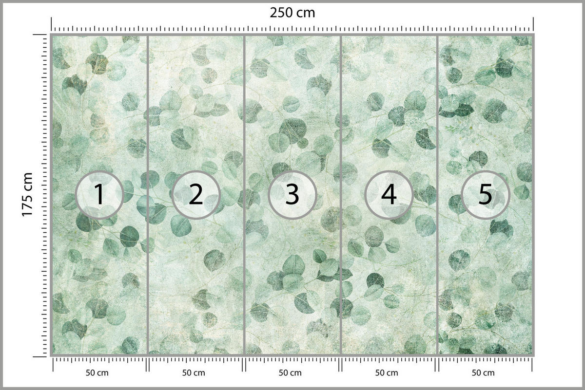 FOTOTAPETE Grüne Blätter Beton Optik Natur 250x175 - Grün, Papier (250/175cm) - Muralo