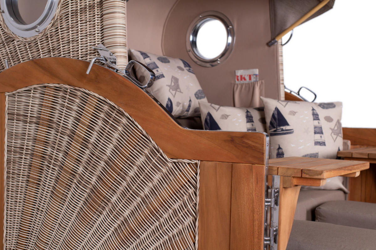 STRANDKORB XXL Düne Grande Teak PE Shell - Braun/Grau, Metall (142/170/95cm) - Mr. Deko