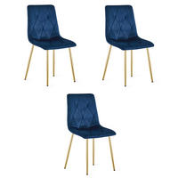 ESSZIMMERSTUHL 3-er Set TYRA marineblauer Sitz, goldene Beine - Goldfarben/Dunkelblau, Textil (44.5/87/54.5cm) - Valora