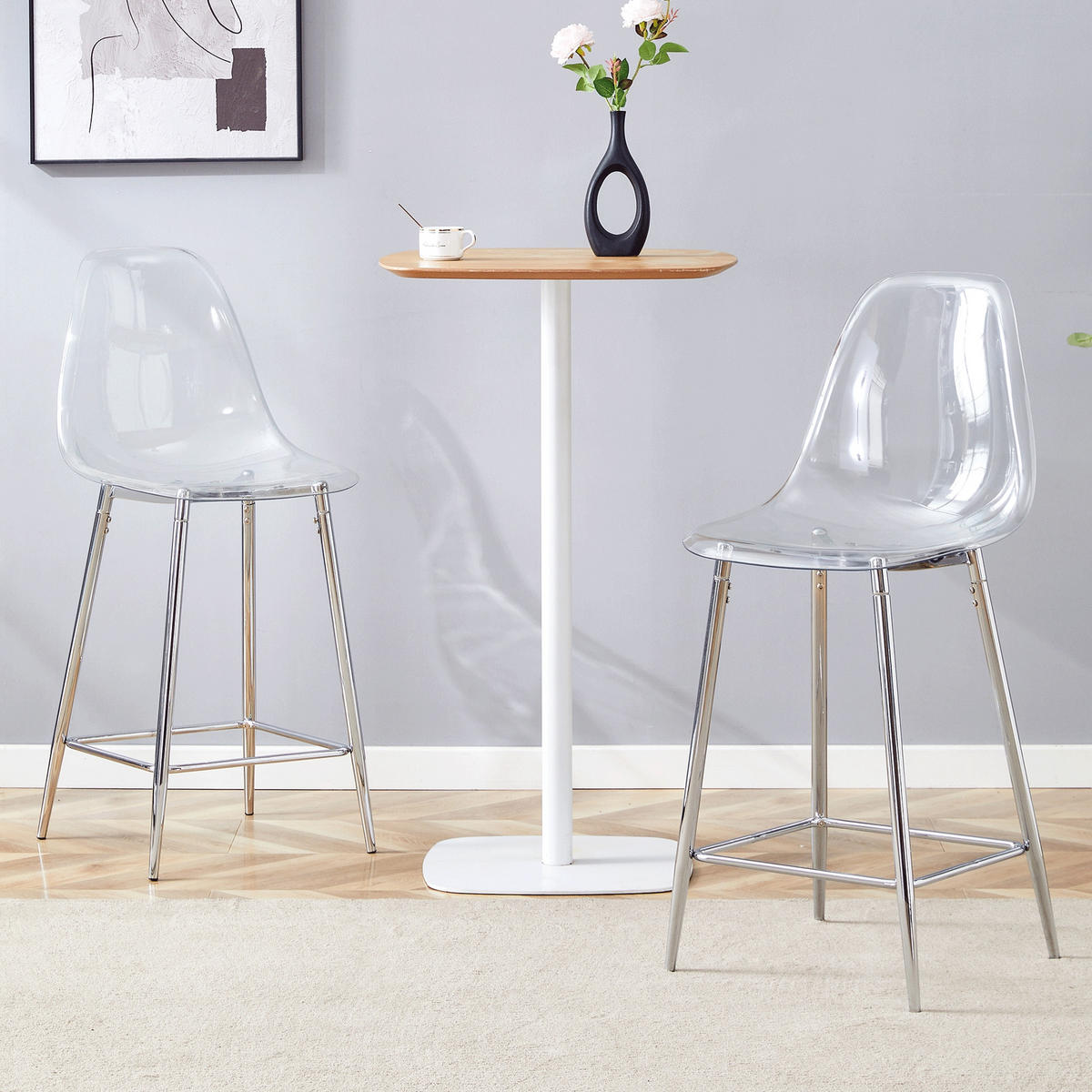 BARHOCKER 2er-Set Silber mit transparenter Acryl-Sitzschale und Fußstütze - Silberfarben, Kunststoff (51/102/45cm) - PANGIVO