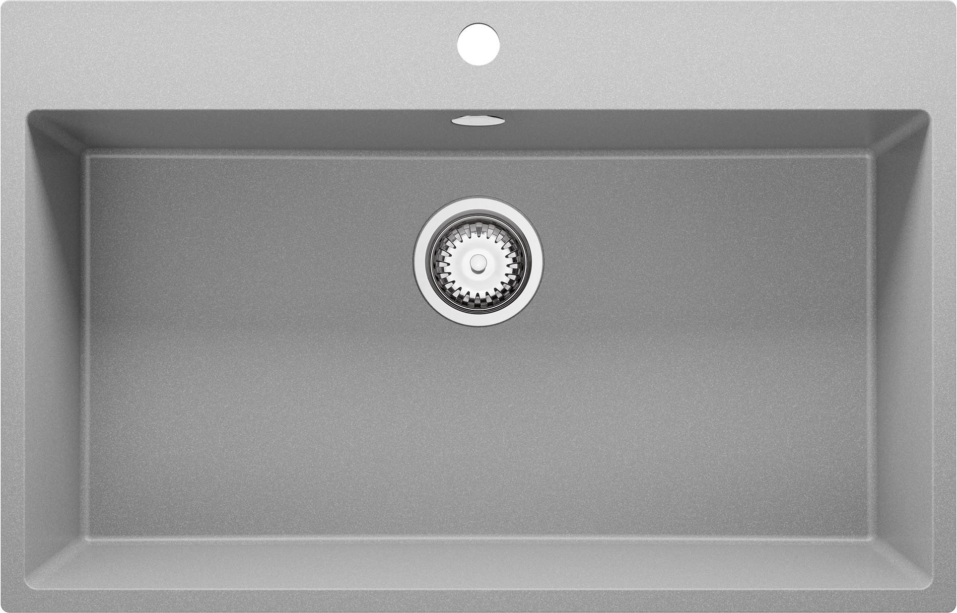 SPÜLBECKEN Riga, 2-er set Grau 78/50 cm 1 Becken + Ablauf-Set ab 80er Unterschrank - Chromfarben/Grau, Kunststoff (78/20/50cm) - Primagran