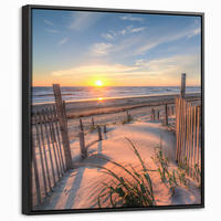 LEINWAND Bilder mit Rahmen - Strand - Meer - Düne - Sonnenuntergang - Landschaft - 50x50 - Beige, Textil (50/50cm) - MuchoWow