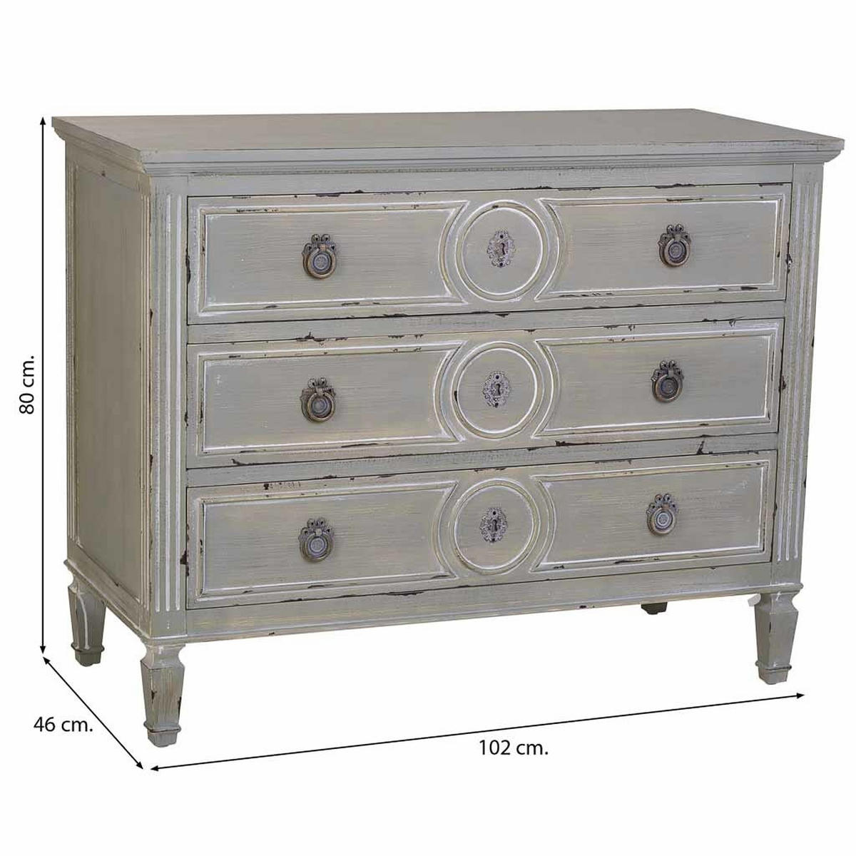 HOLZKOMMODE mit 3 Schubladen in grau 102x46x80 cm - Grau, Holz (102/80/46cm) - Wanderlust