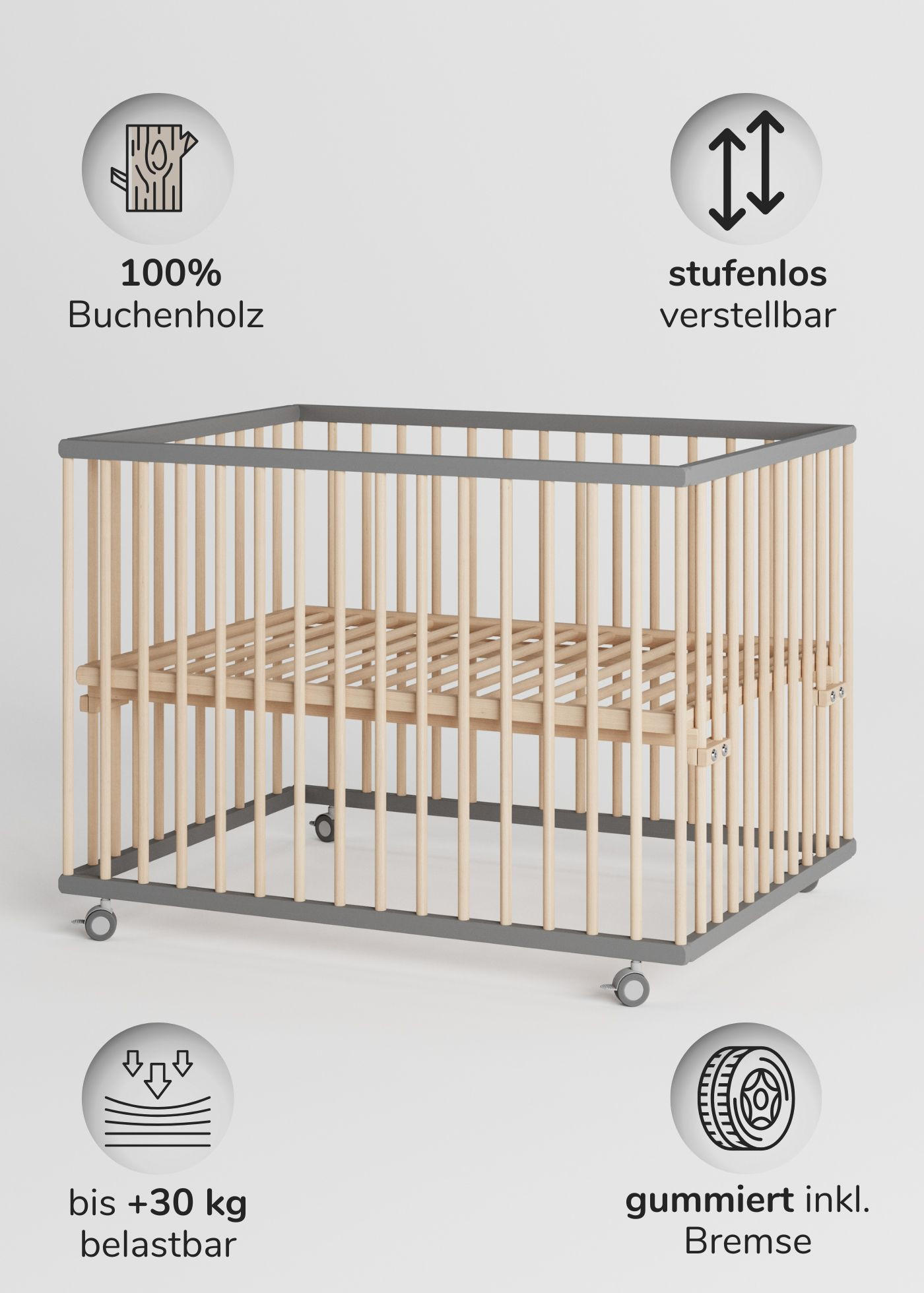 LAUFGITTER 75x100 cm mit Lattenrost - grau/natur - Premium Kollektion - Naturfarben/Grau, Holz (100/74/75cm) - Sämann – make a difference.