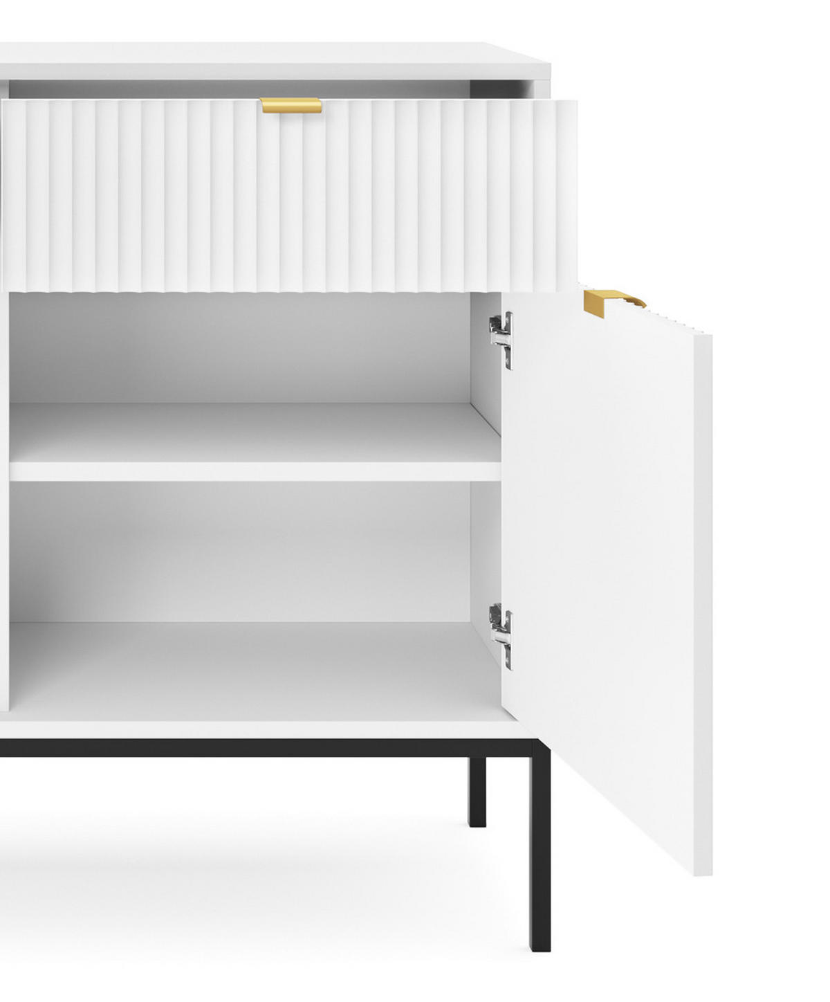 KOMMODE NOVA, Geriffelte Front, 2-Türen, 2-Schubladen 104x39x83 cm, Weiß - Schwarz/Weiß, Holzwerkstoff/Kunststoff (104/83/39cm) - DomoHome
