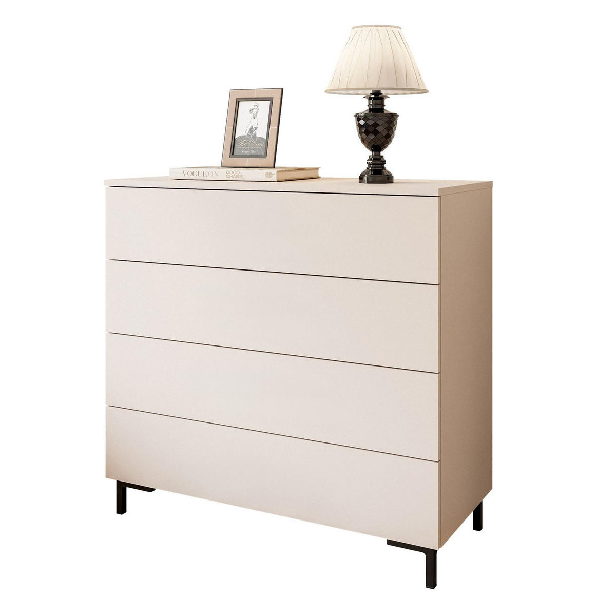 KOMMODE LINA KASCHMIR 4S mit Schubladen und LED-Beleuchtung Schwarze Beine - Kaschmir/Schwarz, Holzwerkstoff (95/86/40cm) - Lookway