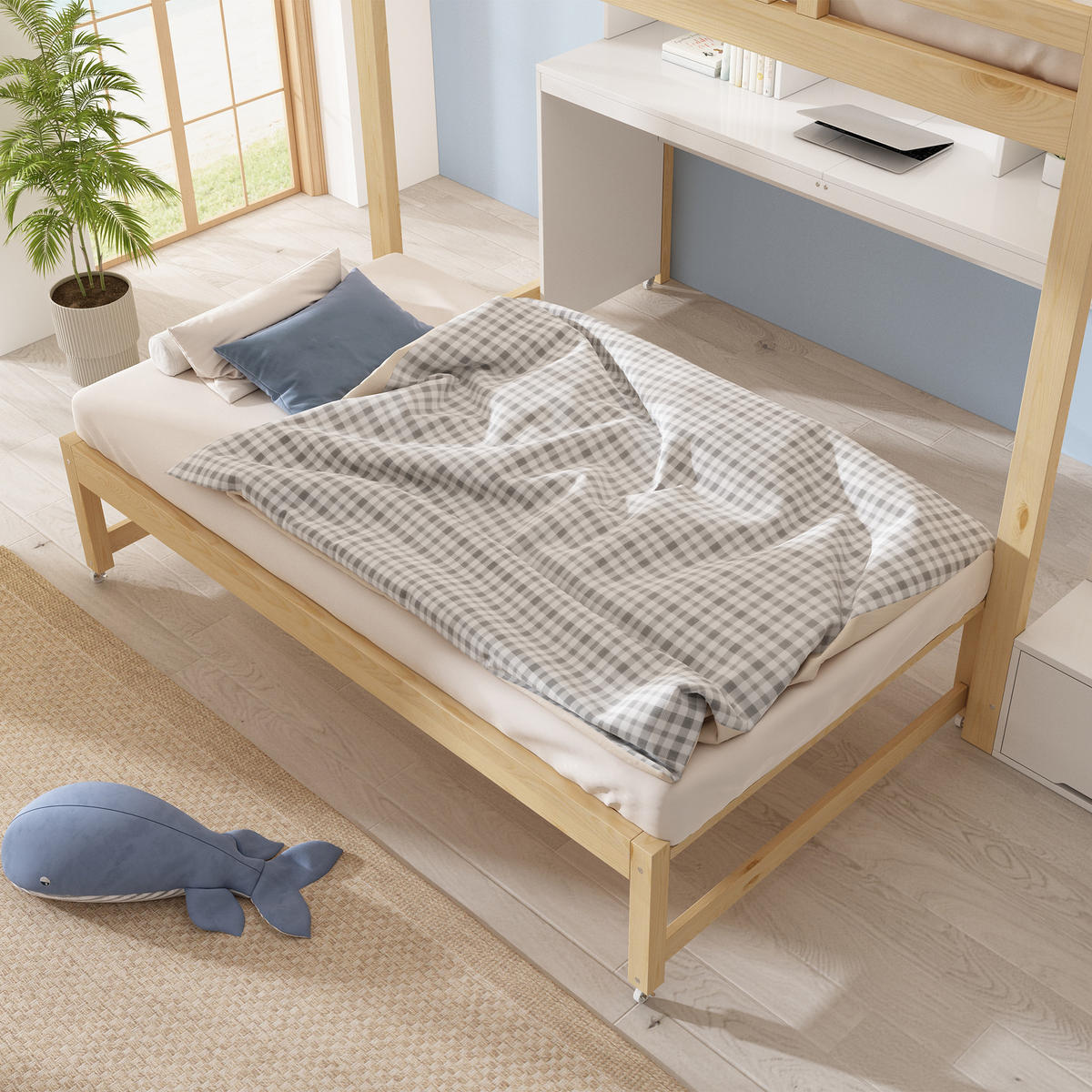 ETAGENBETT 90x200/90x190 cm Weiß Eiche mit Ausziehbett - Eichefarben/Weiß, Holz (90/200cm) - FLIEKS