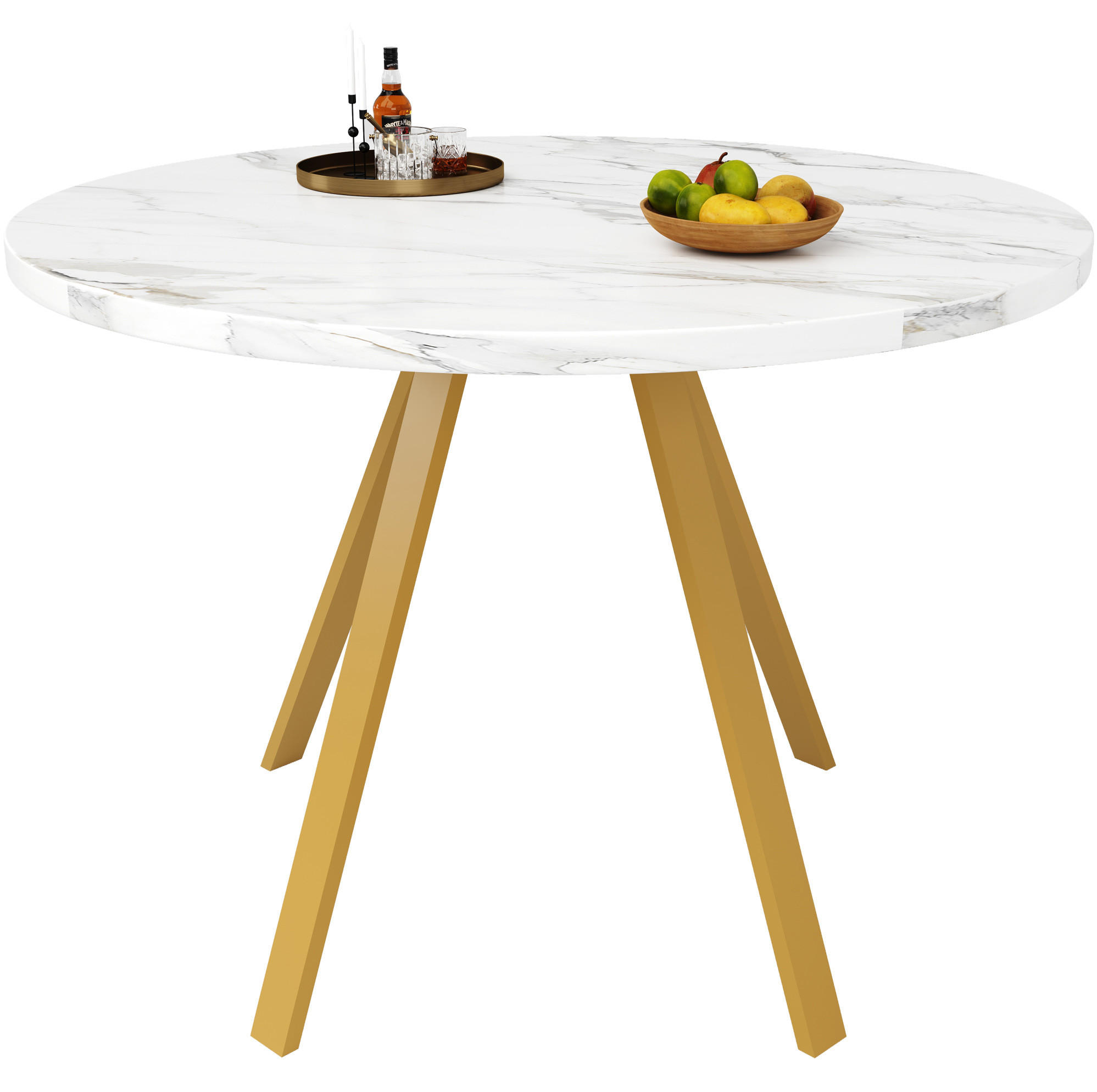 Modfu JÍDELNÍ stůl 80x80x75 cm bílý a zlatý z MDF a kovu s kulatou deskou