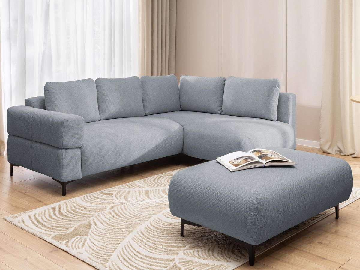 ECKSOFA inkl. Hocker Cardea mit Schlaffunktion in Bubble-Optik aus weichem Grau Strukturstoff und hohem Sitzkomfort - Ottomane rechts - Schwarz/Grau, Holz/Textil (230/170cm) - S-Style Möbel
