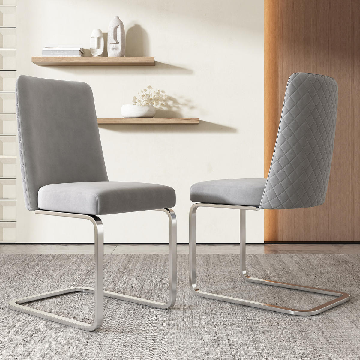 ESSZIMMERSTUHL 2er-Set Samt Grau mit Metallbeinen Silber - Grau, Metall (45/88/52cm) - Meubliv