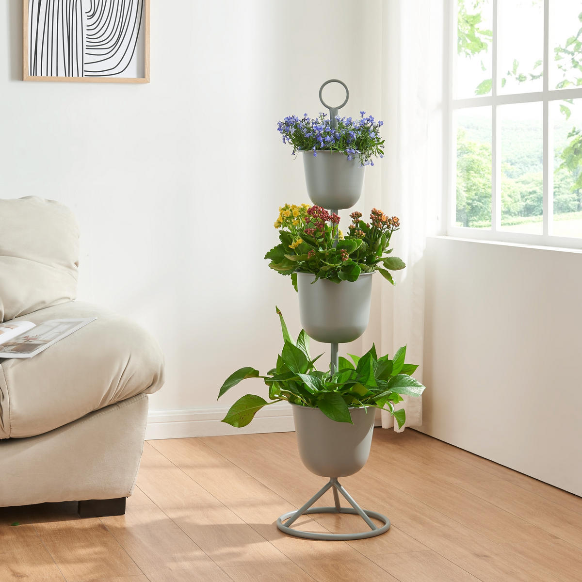 PFLANZENSTÄNDER Alphen - Grau, Metall (28/110cm) - [en.casa]