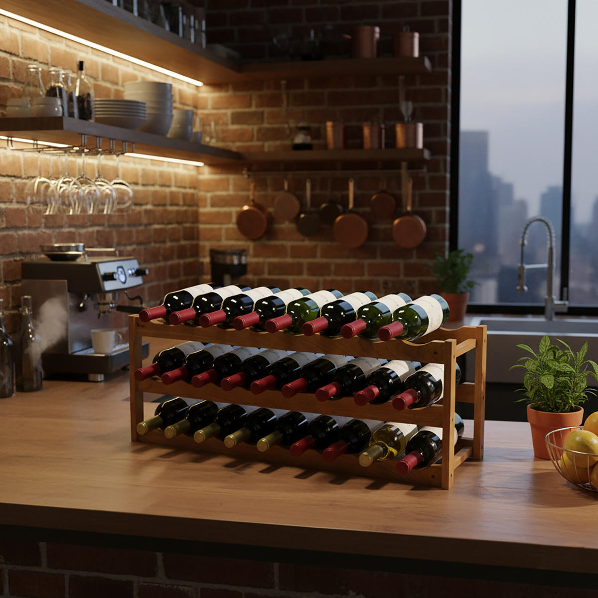 WEINREGAL - Hellbraun, Holz (78/28/21cm) - Relaxdays