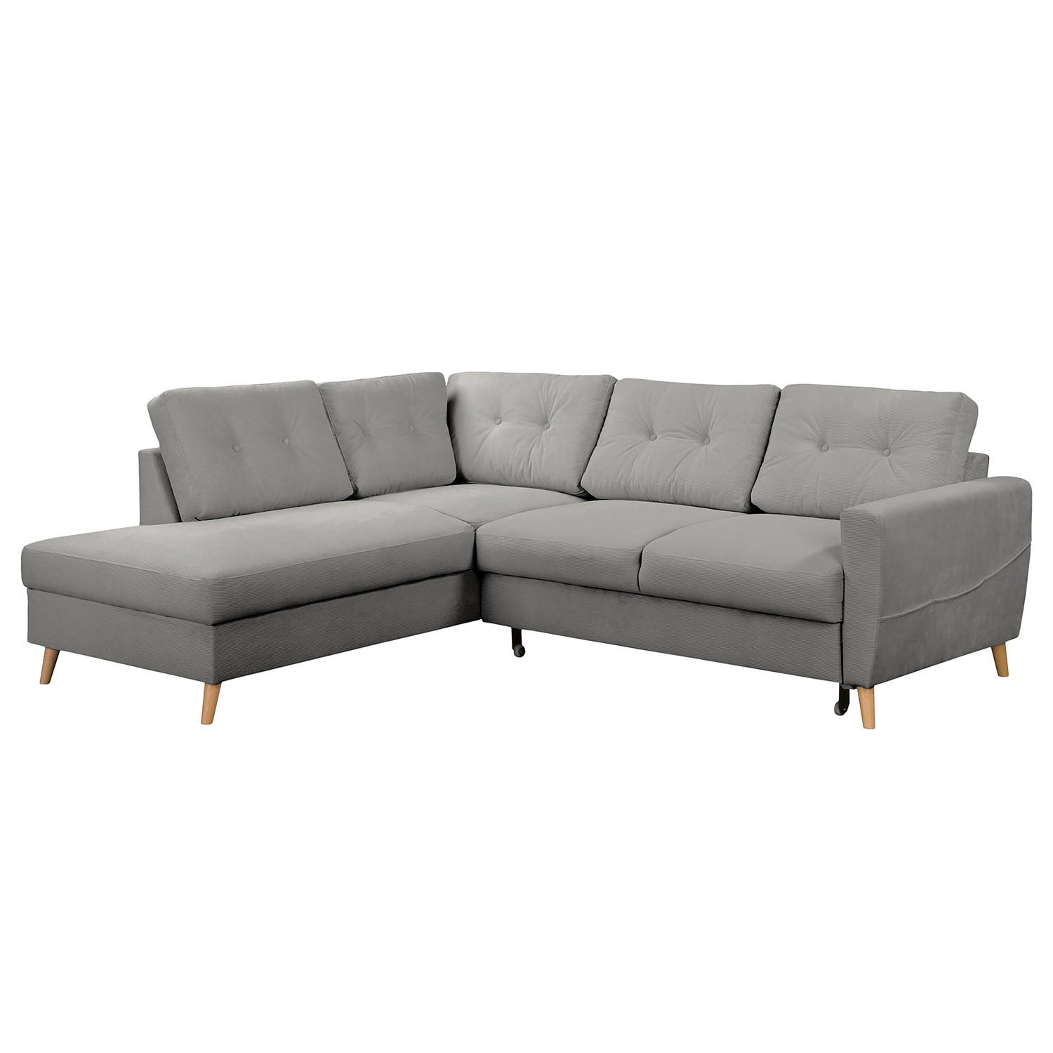 ECKSOFA mit Ottomane - Braun/Grau, Holz/Textil (230/200cm) - home24